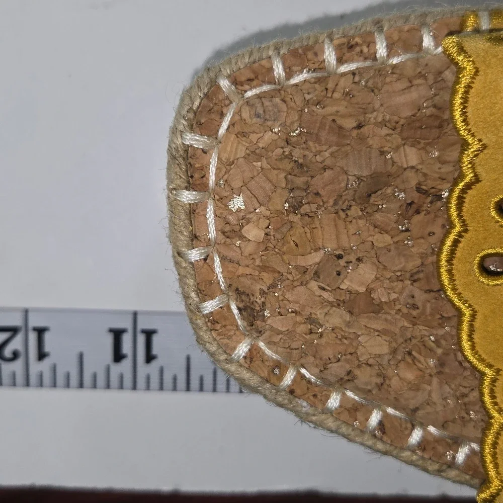 Crown Vintage Mustard Yellow Leather Floral Espadrille Platform Sandals 9.5M